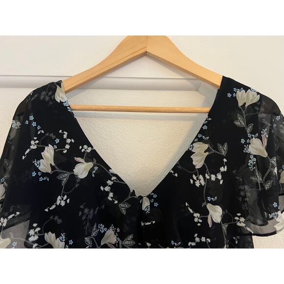 City Chic Floral V-Neck Midi Dress Womens 18 Whimsigoth Fairy Cottagecore Black - Picture 9 of 16